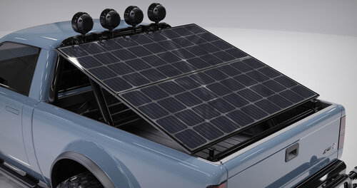 Solar Panels in the back of an EV pick-up