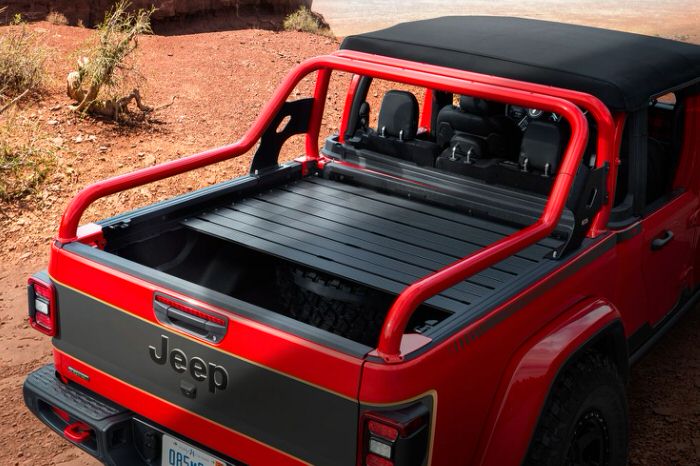 jeep red bare gladiator rubicon bed