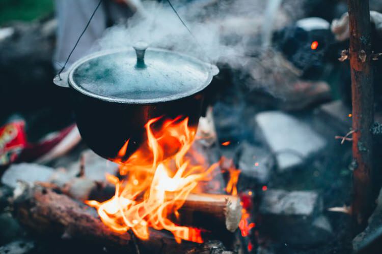 Cast iron pot on an open fire