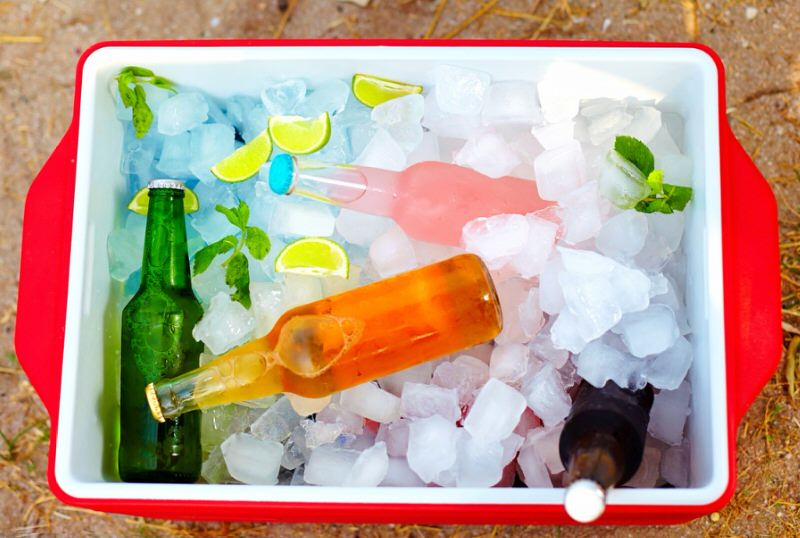 Fridge vs Icebox: ice box filled with ice and soda