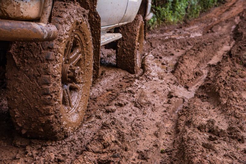 Muddy 4x4 on a muddy road
