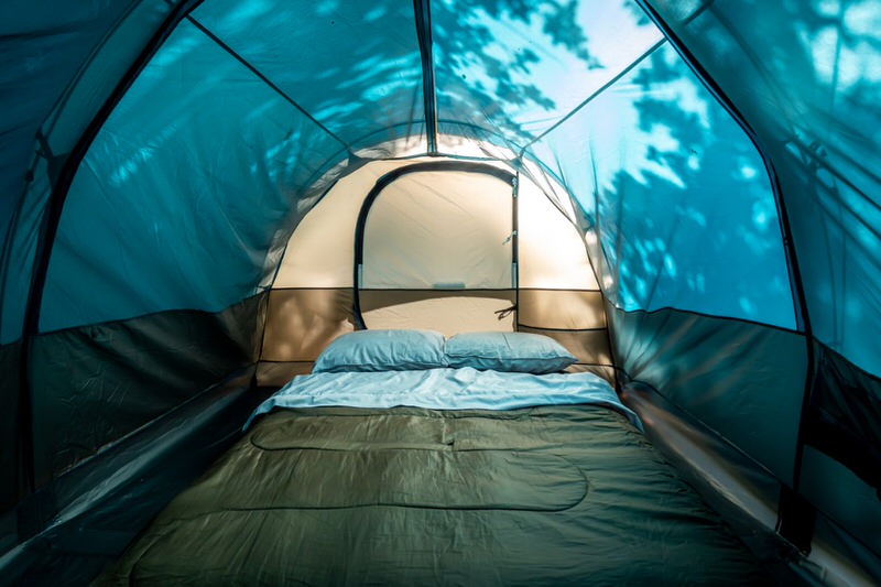 inside of a tent