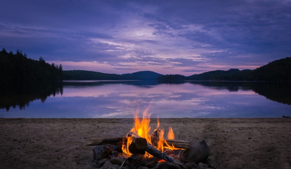 Campfire near a lake