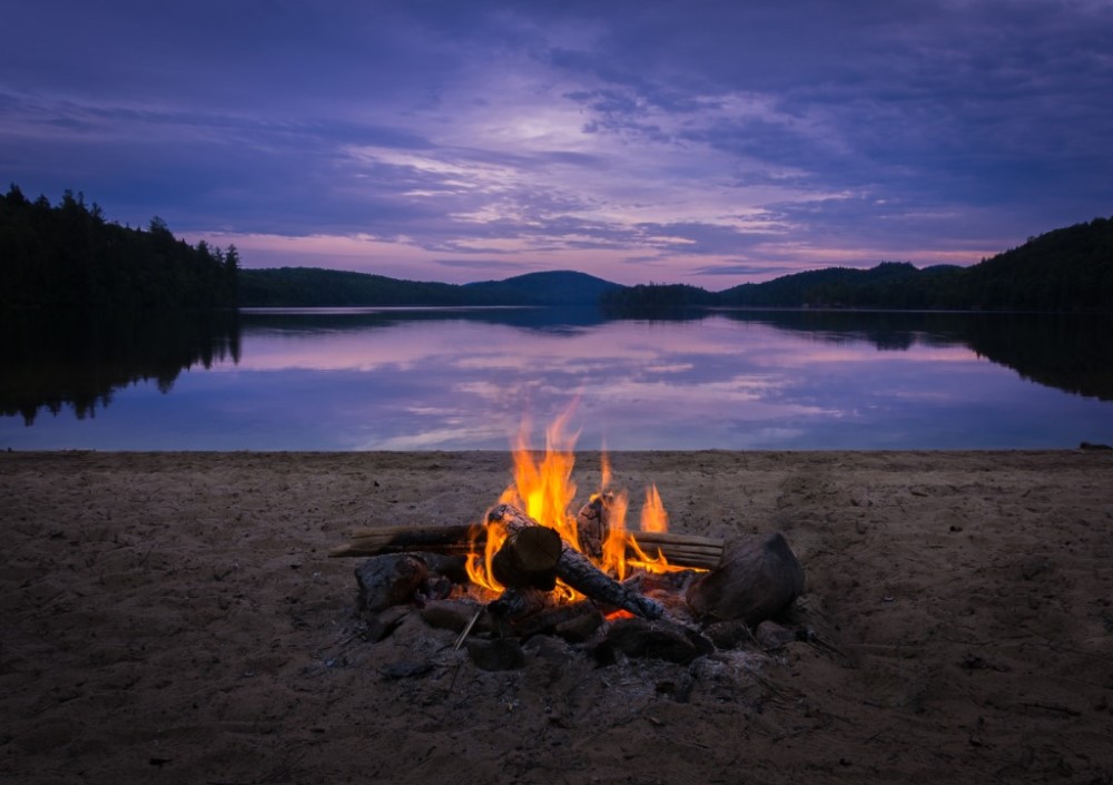Campfire near a lake