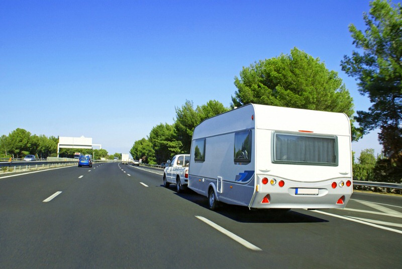 Small RV driving on the highway