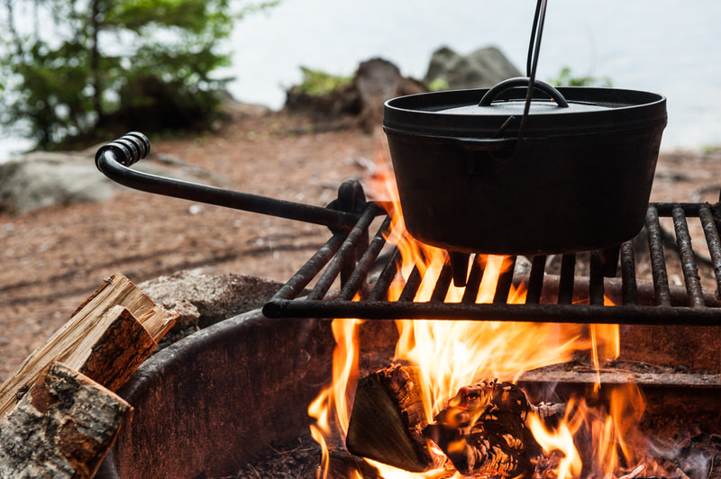 Dutch oven cooking over a campfire