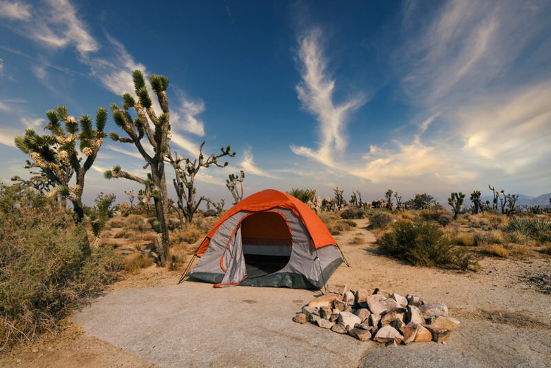 tent set up in the desert