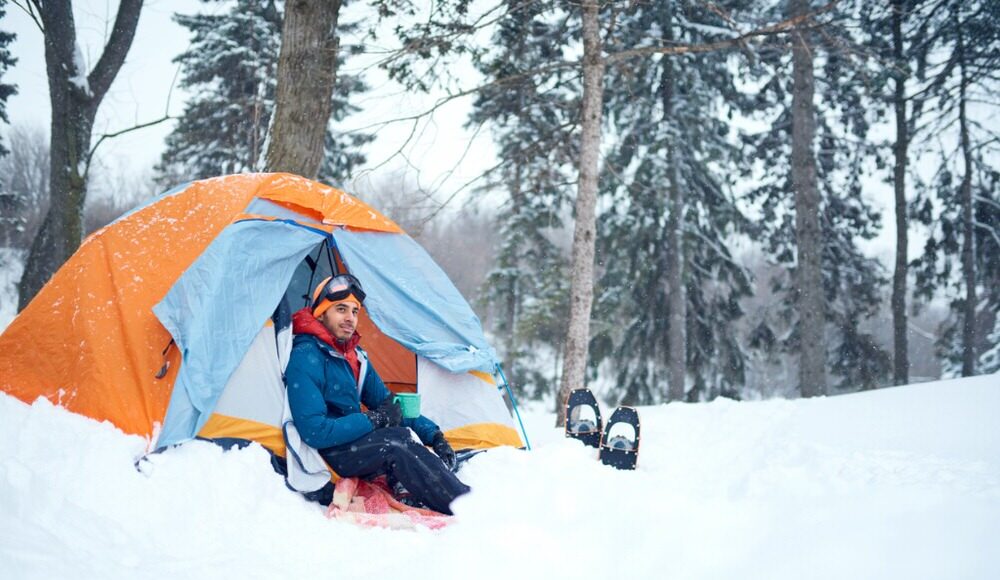 person cold weather camping