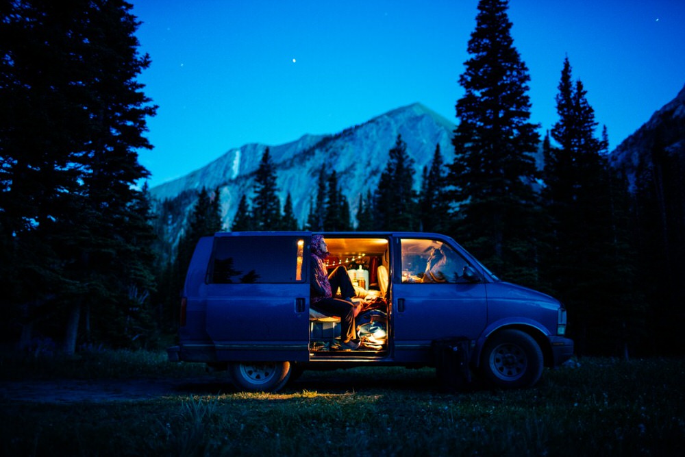 Camper van at night
