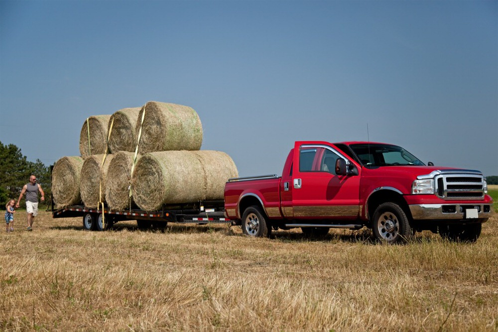 pickup pulling hay