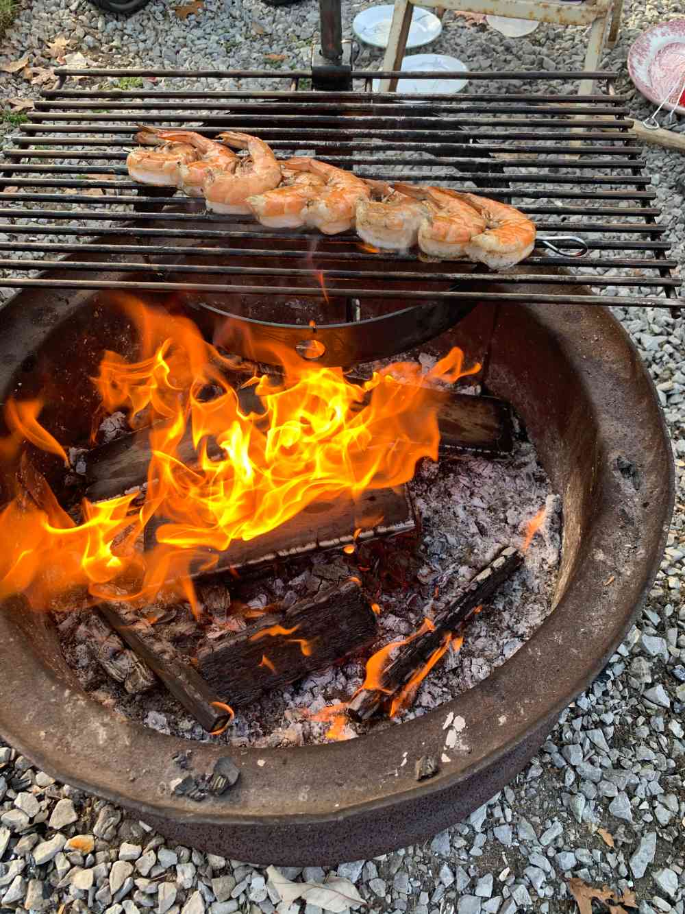 cooking campfire shrimp kabobs