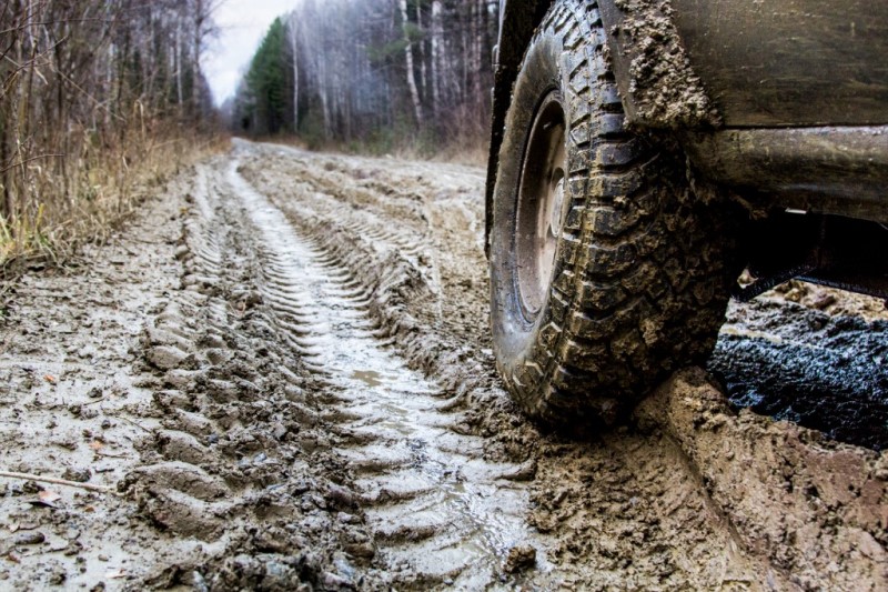 Tire on a muddy road