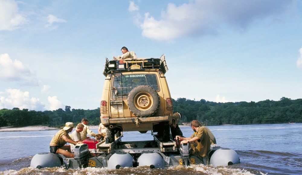 Land Rover on a raft