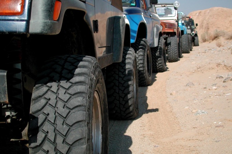 Jeeps in a line