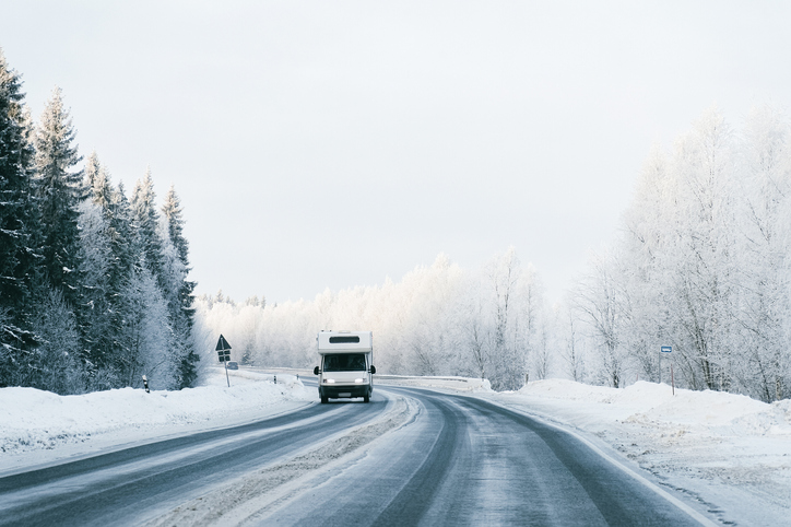 RV on winter road