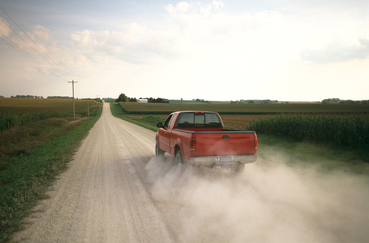 Red Truck on a dirt road