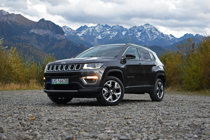 Jeep Compass on a rocky road