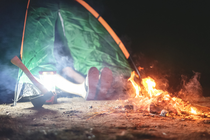 tent next to a fire