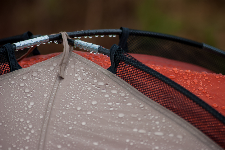 Close-up of water drops on a tent