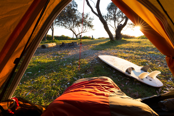 Morning Point of View from a Tent on a Surf Hike
