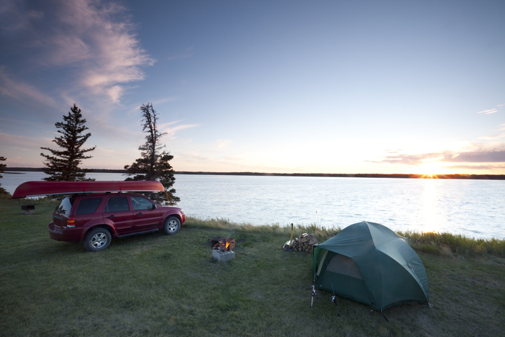 Overland camping by a lake
