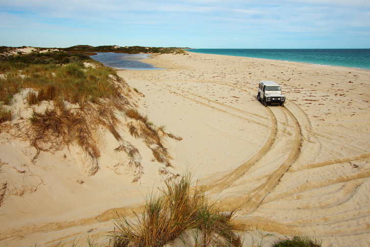 Driving on the remote beach with 4wd.