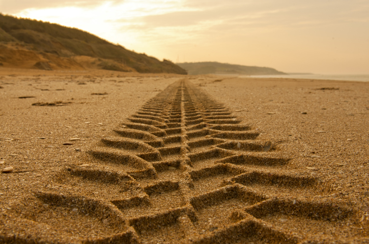 Tire track in the sand