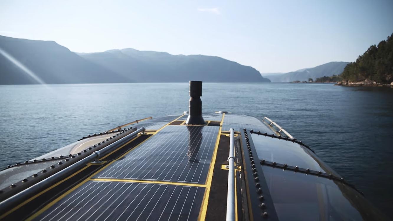 boat deck covered with solar panels