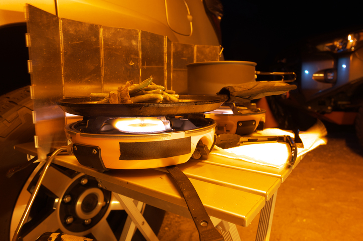Camping stove at night