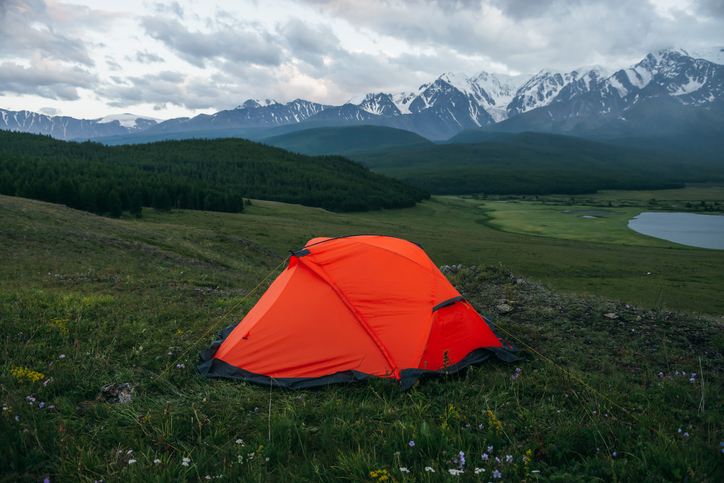 Orange Tent in the mountains 