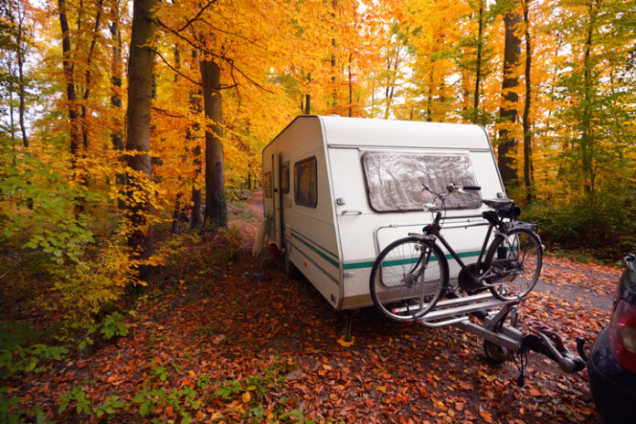 Caravan trailer with a bicycle