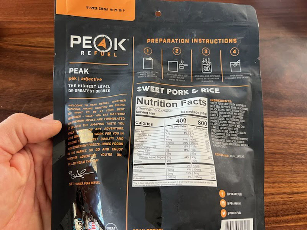 peak refuel sweet pork and rice back