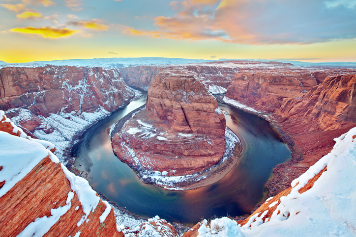 View of Horseshoe Bend (Arizona) at the sunset in the winter.