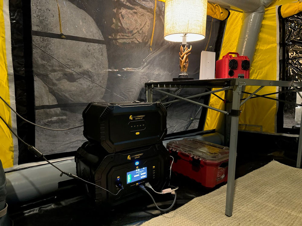 lion energy portable power station inside tent