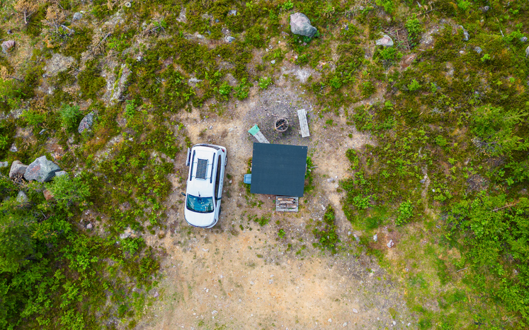 Aerial view of a Camping spot with solar panels
