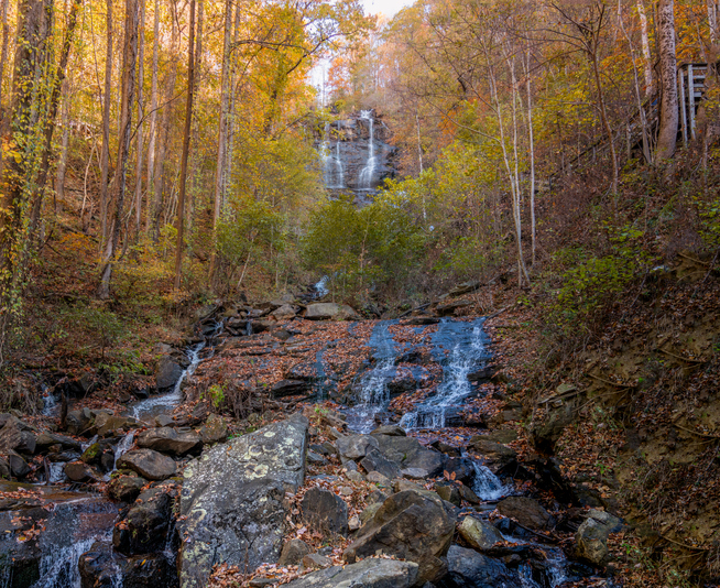 Fall colors in Amicalola waterfalls in Amicalola Falls State Park Georga