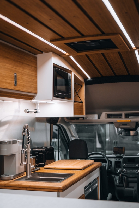 Interior of a converted Ford Transit by Camplife Customs